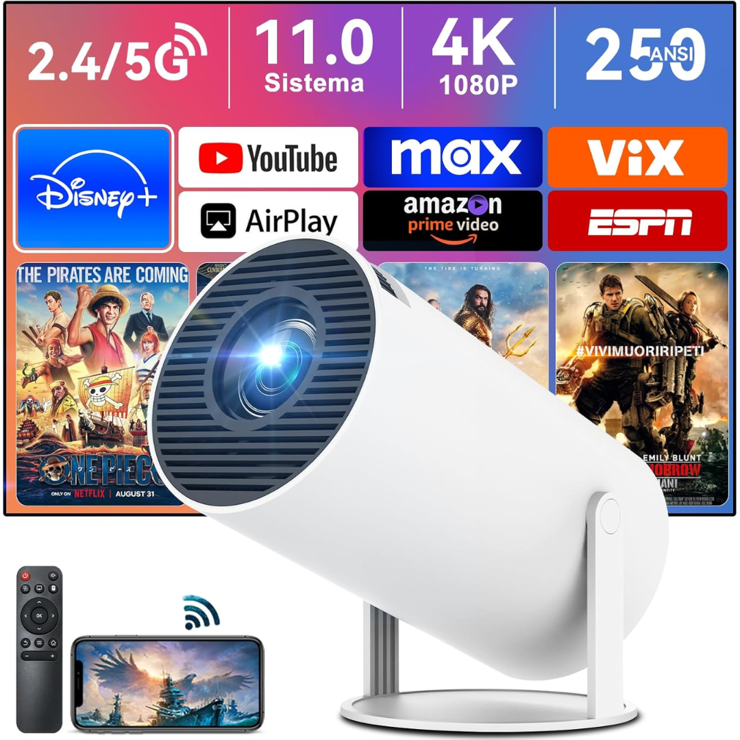 Moonbeam Vision 4K – Proyector Portátil (Cine en Casa • Sincronización Móvil • Ultra HD)